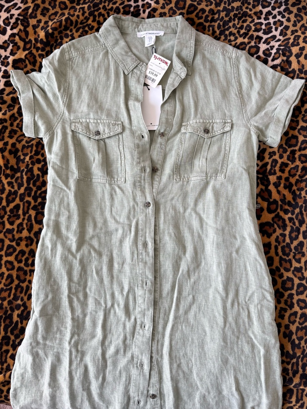 Lucky Brand linen green shirt dress
